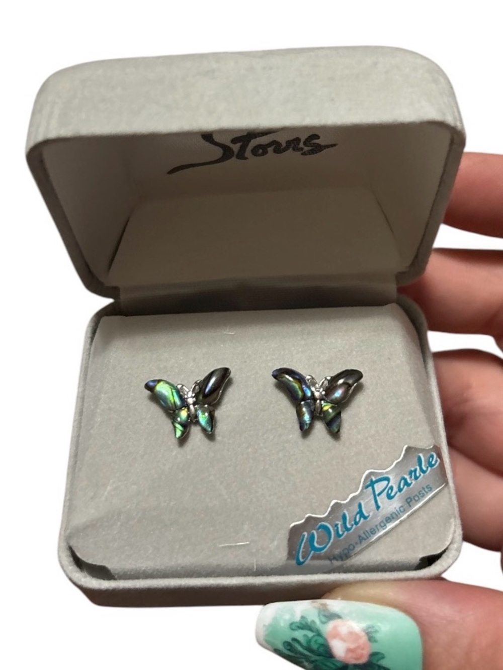 Wild Pearl Abalone Butterfly Stud Earrings - Picture 2 of 4